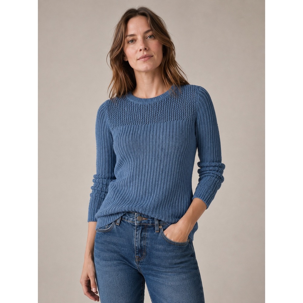 Lauren Ralph Lauren Denim Blue Textured Crewneck Sweater